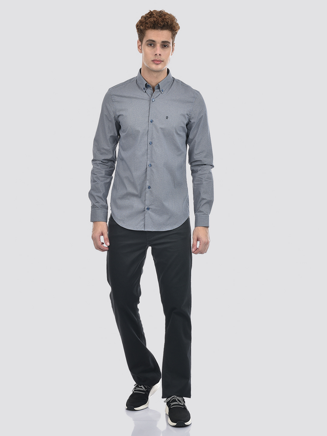 Izod Men's Full Sleeve Printed Blue Shirt