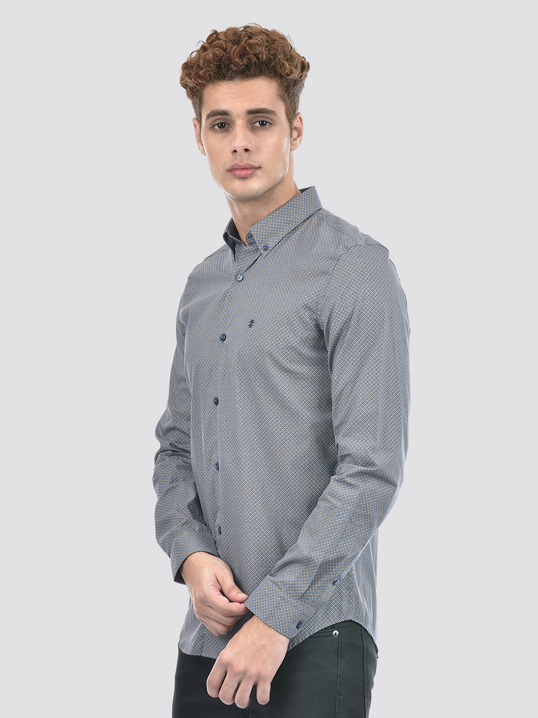 Izod Men's Full Sleeve Printed Blue Shirt