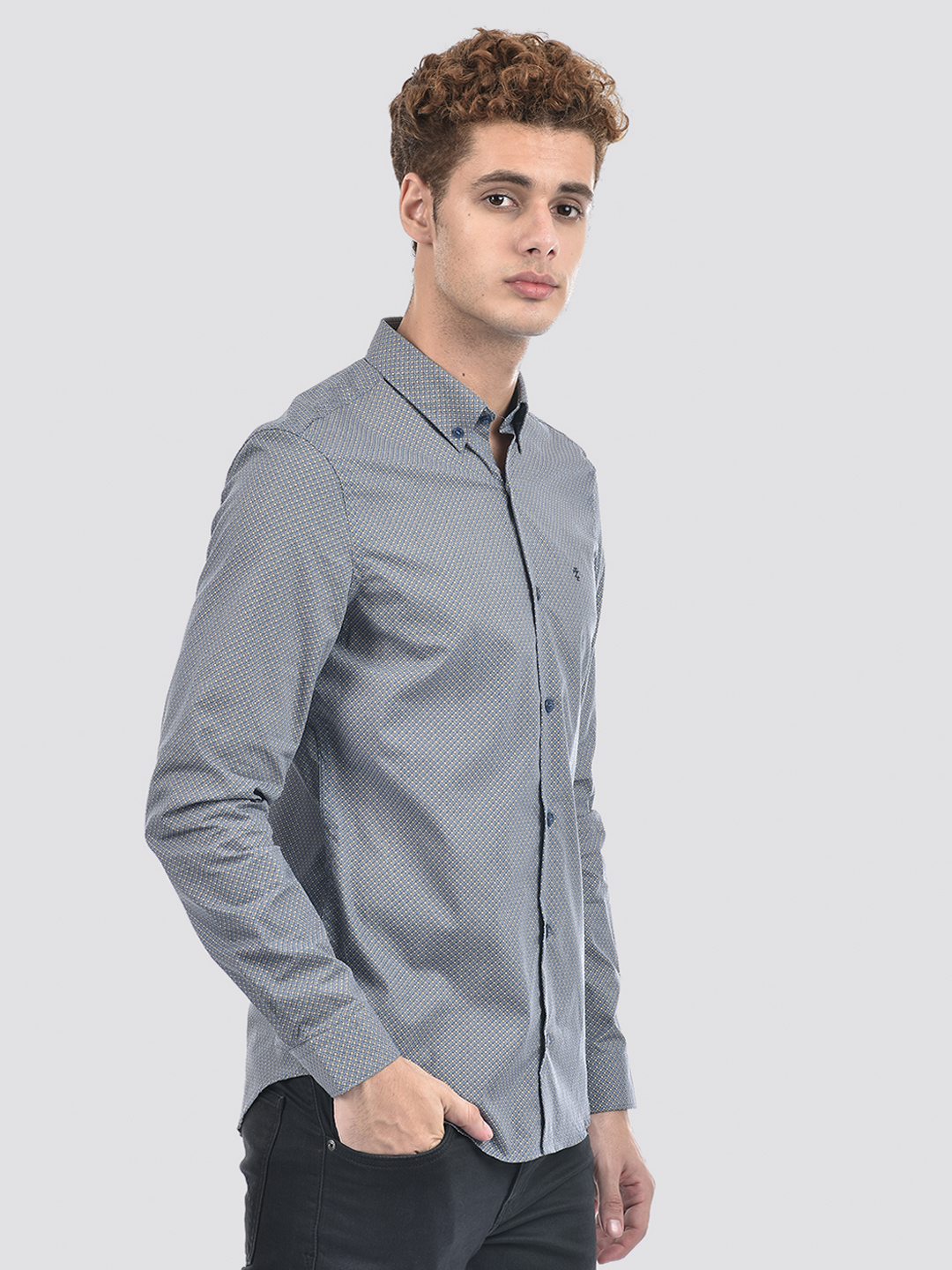 Izod Men's Full Sleeve Printed Blue Shirt