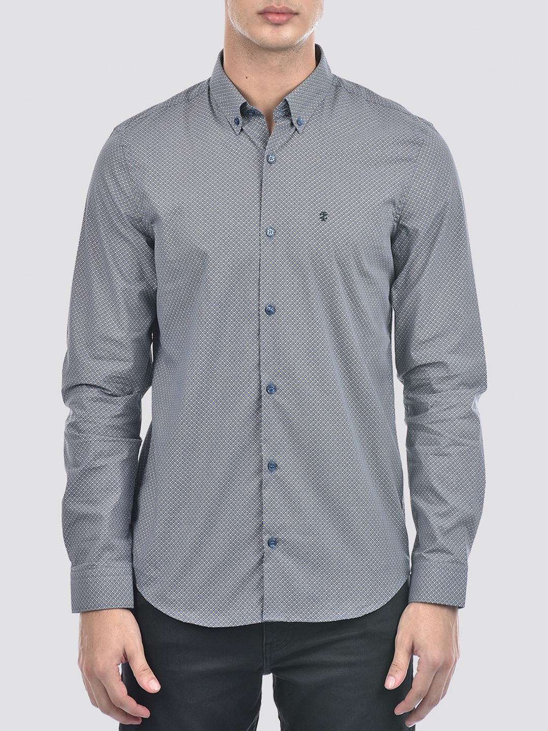 Izod Men's Full Sleeve Printed Blue Shirt