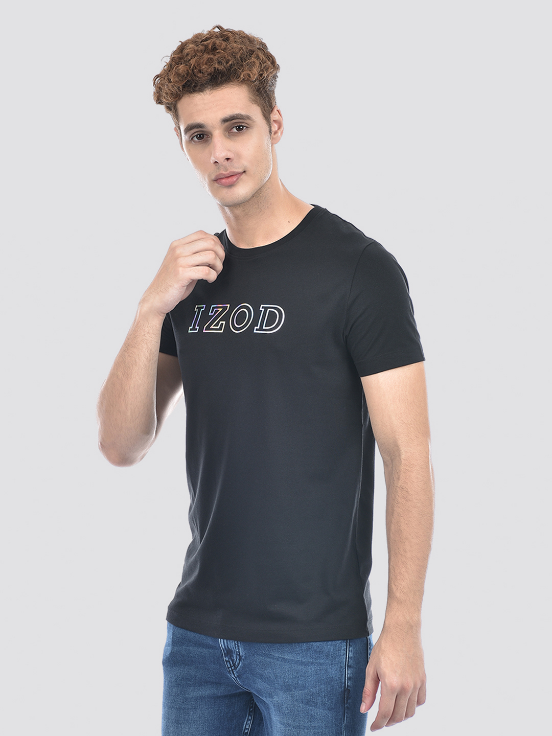 Izod Men's Applique Black Round Neck T-Shirt