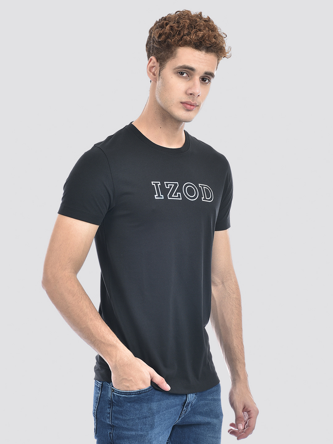 Izod Men's Applique Black Round Neck T-Shirt
