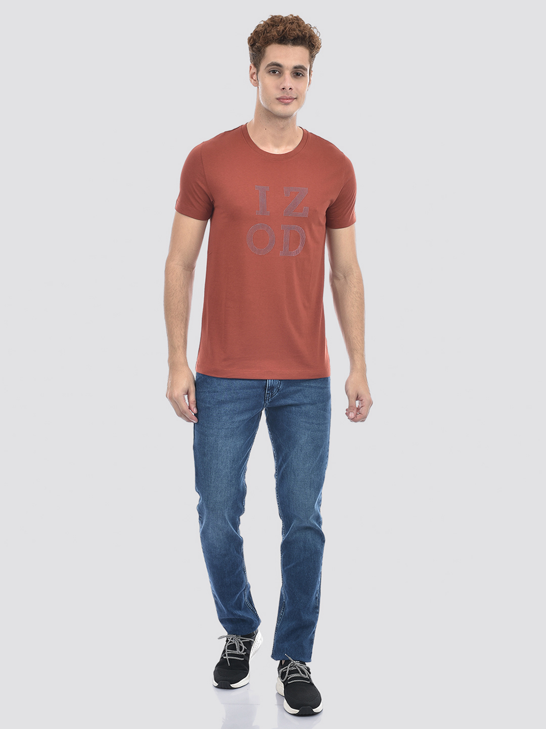 Izod Men's Textured Brown Round Neck T-Shirt