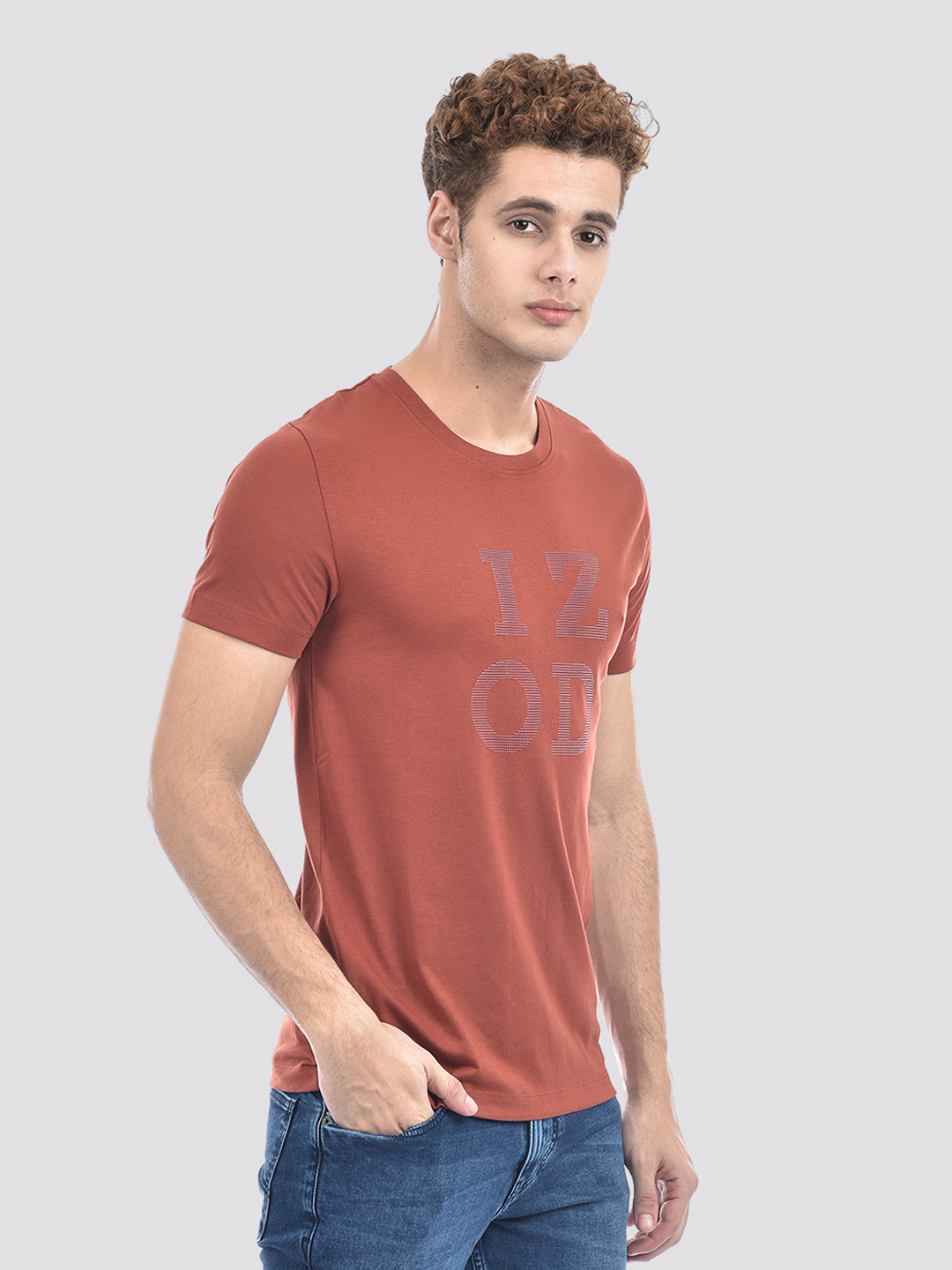 Izod Men's Textured Brown Round Neck T-Shirt