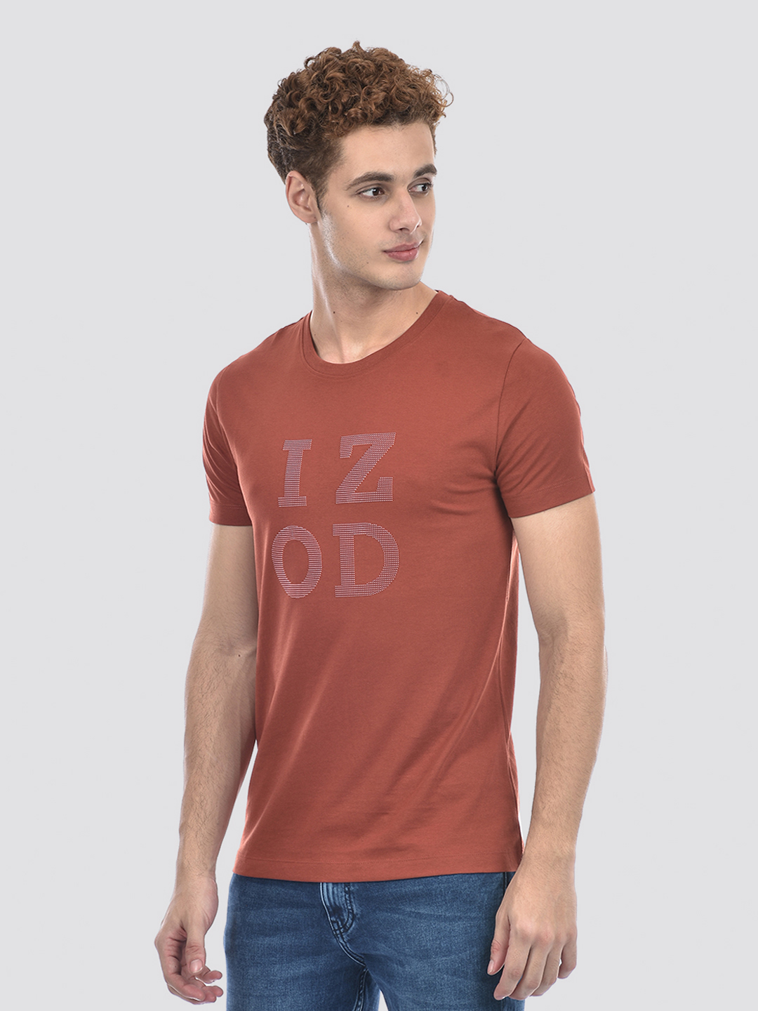 Izod Men's Textured Brown Round Neck T-Shirt