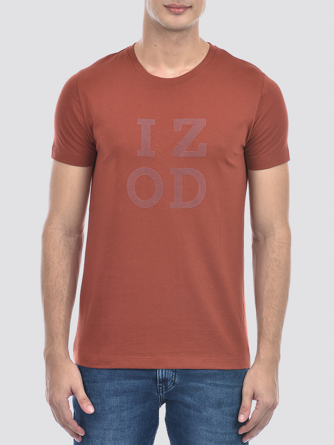 Izod Men's Textured Brown Round Neck T-Shirt