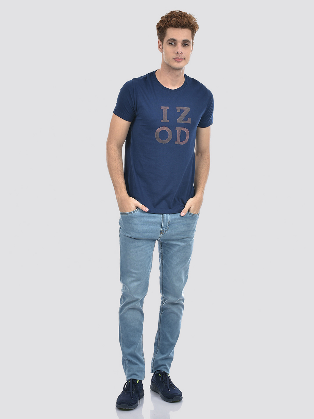 Izod Men's Textured Blue Round Neck T-Shirt