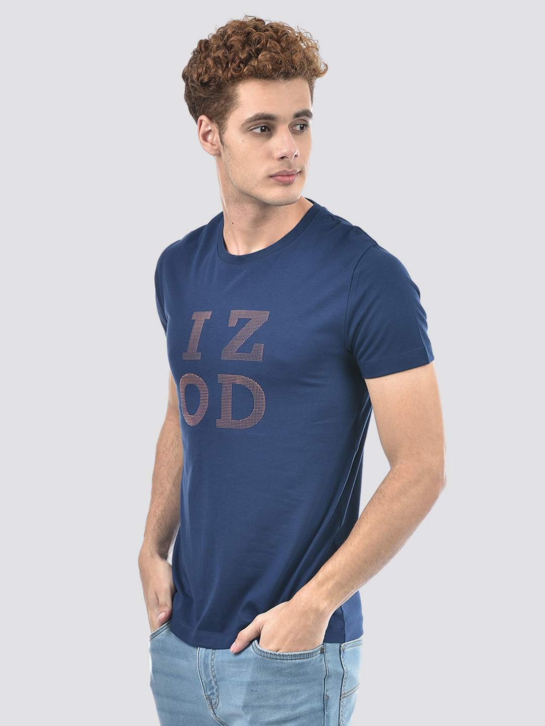 Izod Men's Textured Blue Round Neck T-Shirt