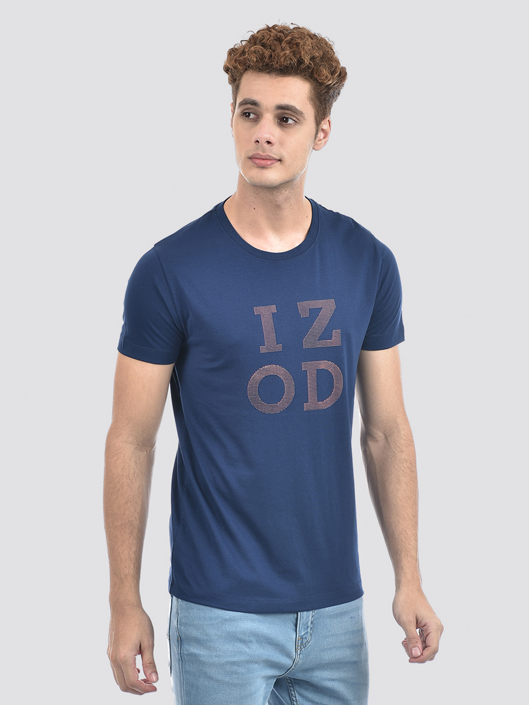 Izod Men's Textured Blue Round Neck T-Shirt