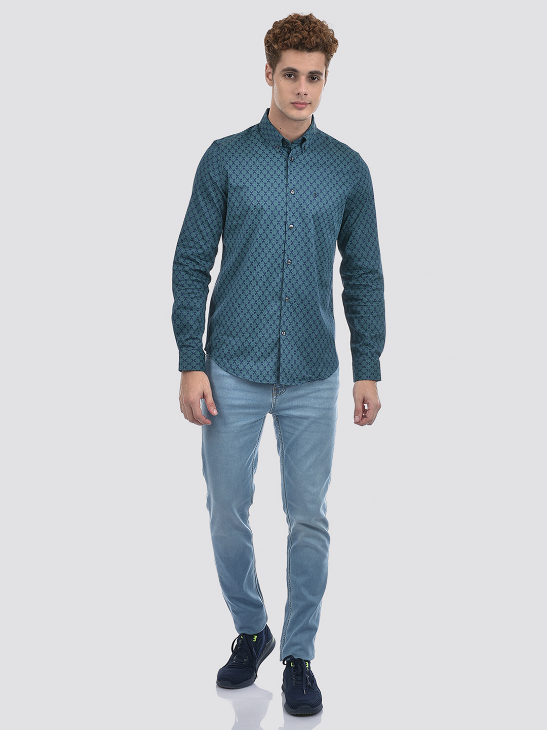 Izod Men's Full Sleeve Floral Print Blue Shirt