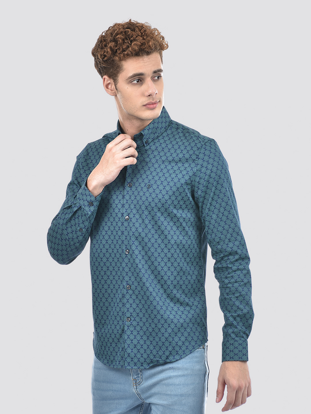 Izod Men's Full Sleeve Floral Print Blue Shirt