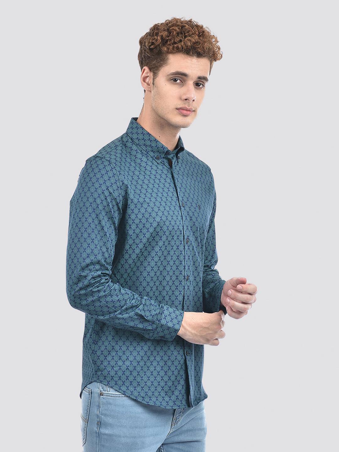 Izod Men's Full Sleeve Floral Print Blue Shirt