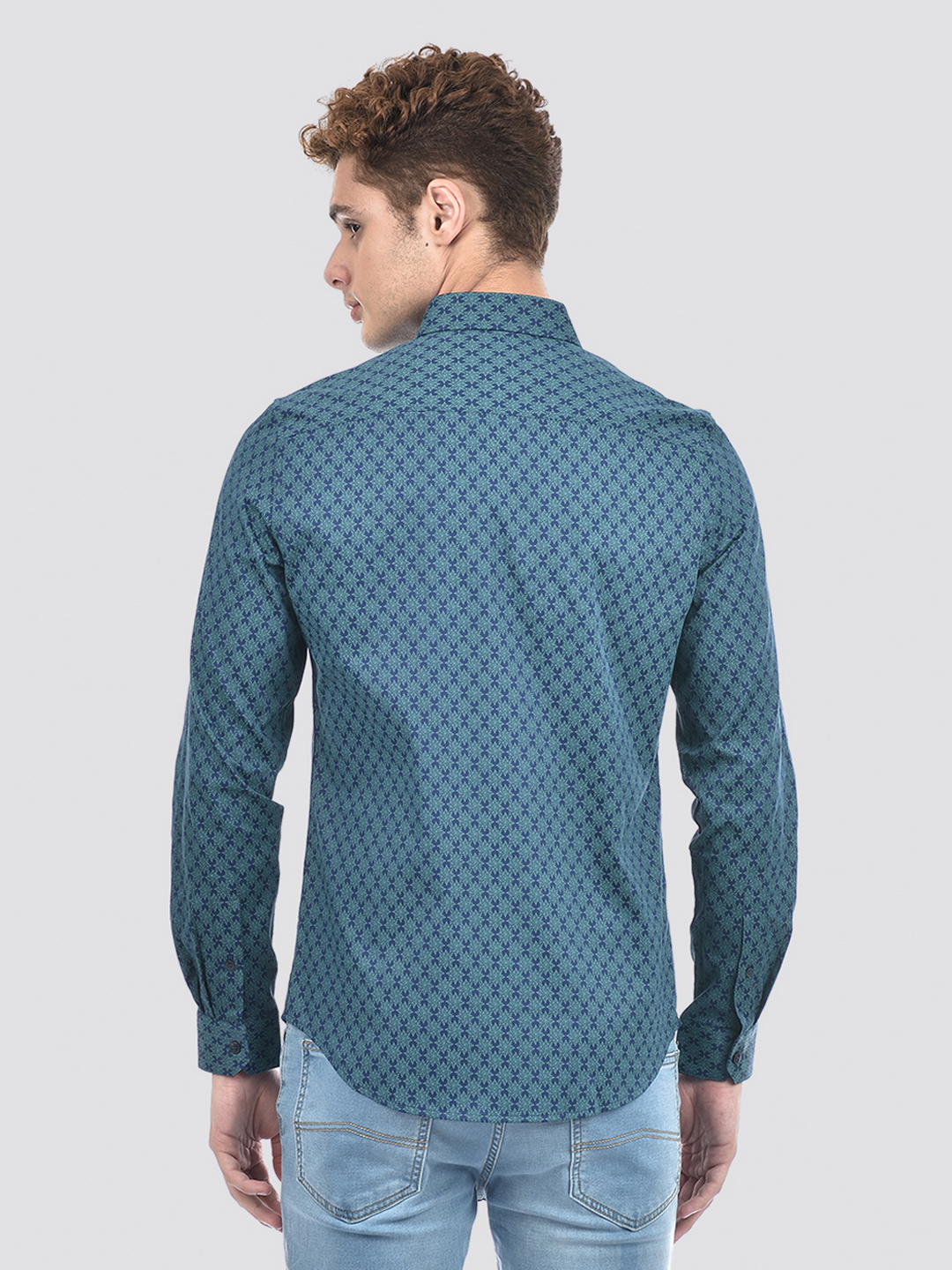 Izod Men's Full Sleeve Floral Print Blue Shirt