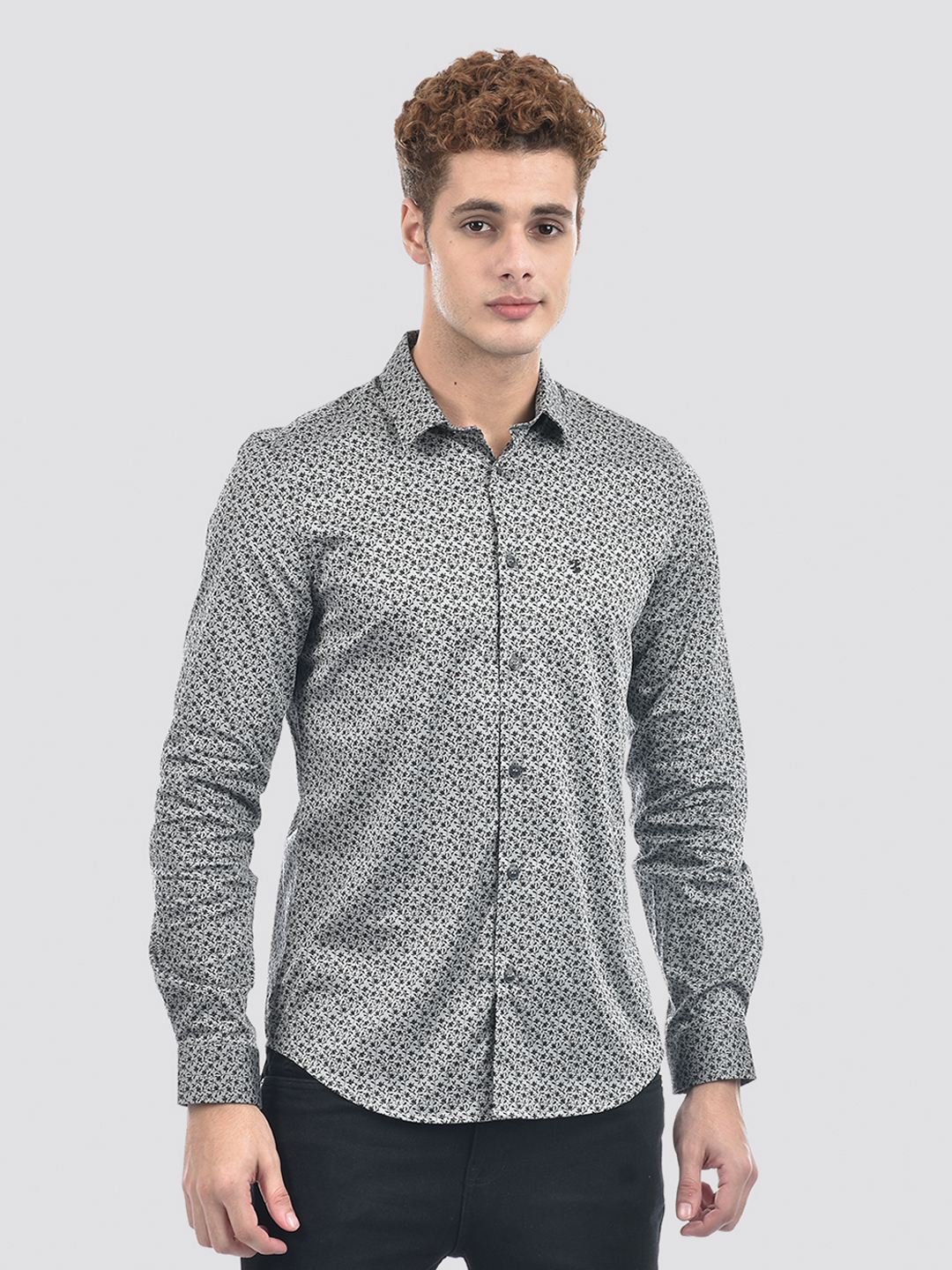 Izod Men's Full Sleeve Printed Grey Shirt