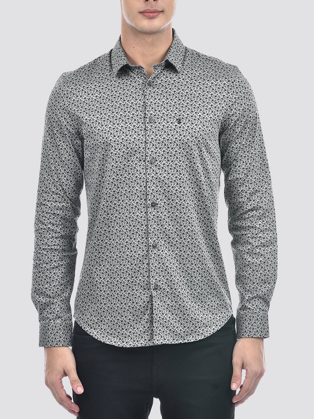Izod Men's Full Sleeve Printed Grey Shirt