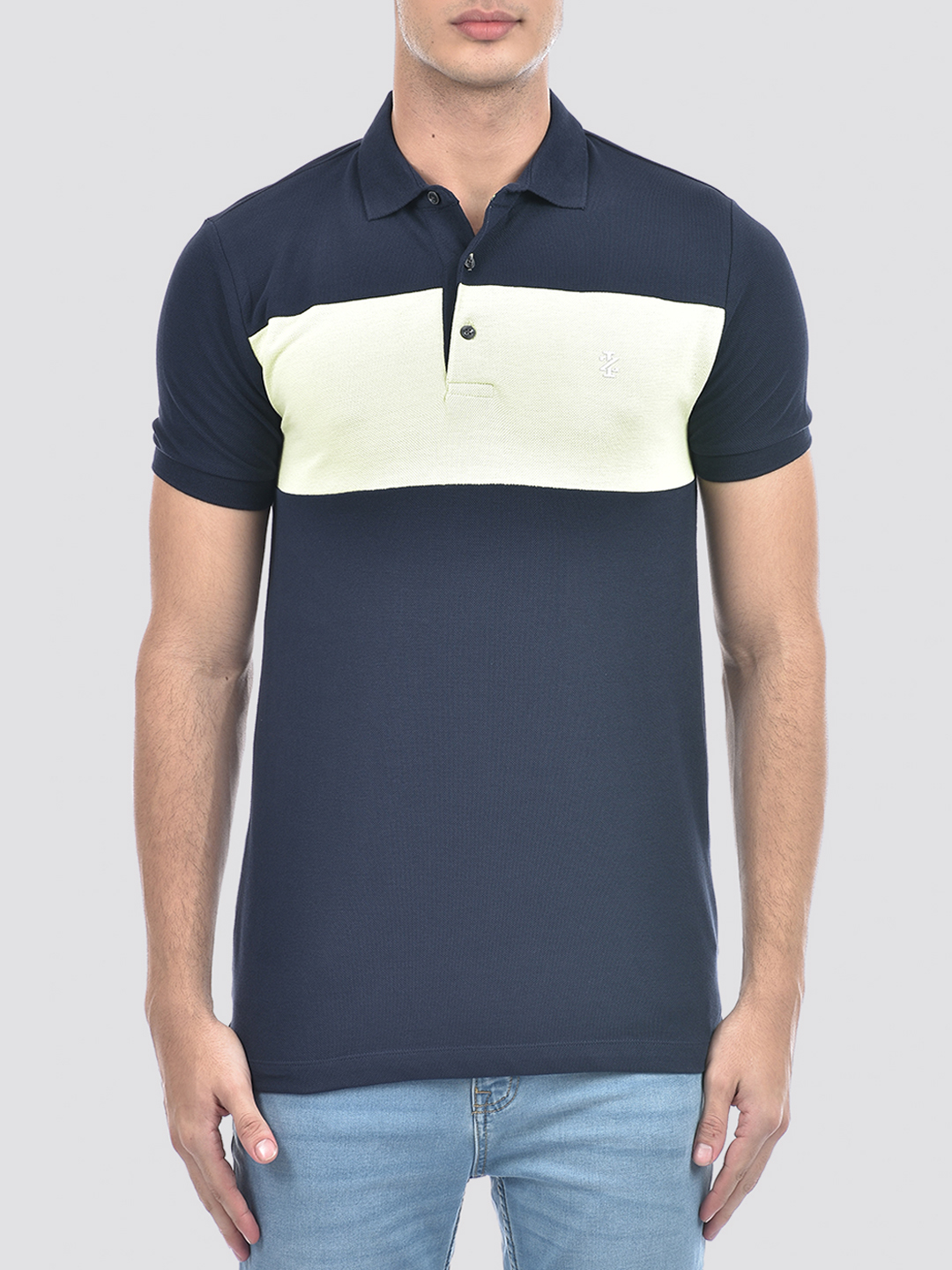 Izod Men's Color Block Navy Round Neck T-Shirt
