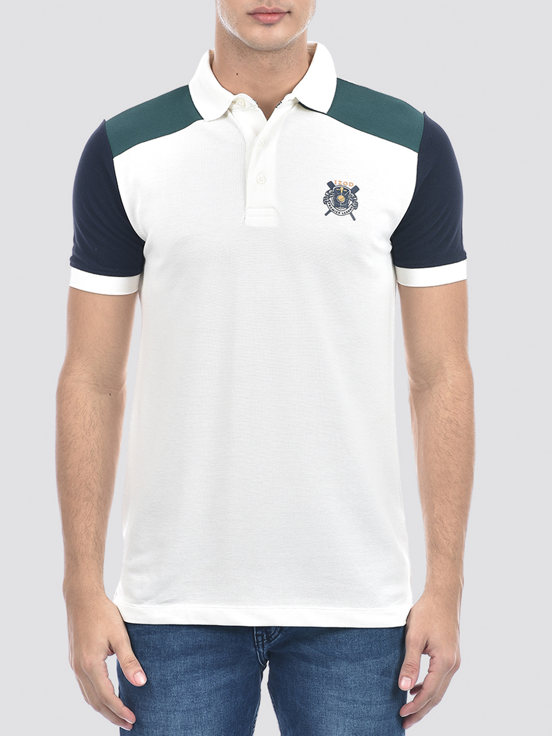 Izod Men's Color Block White Round Neck T-Shirt