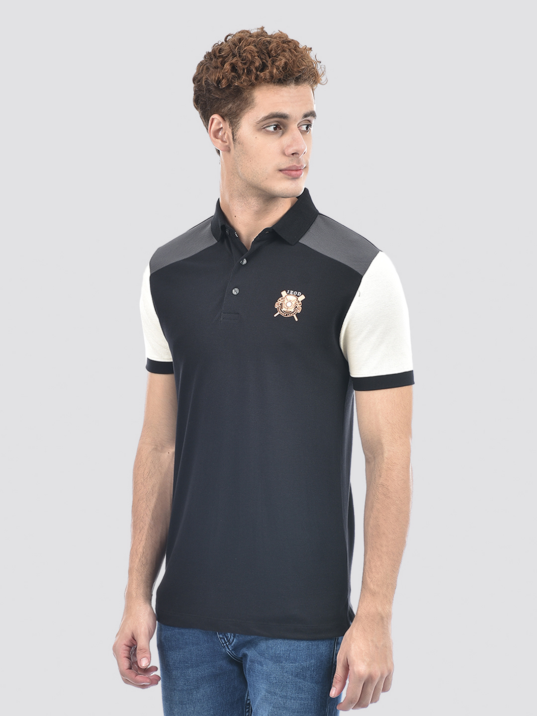 Izod Men's Color Block Black Round Neck T-Shirt