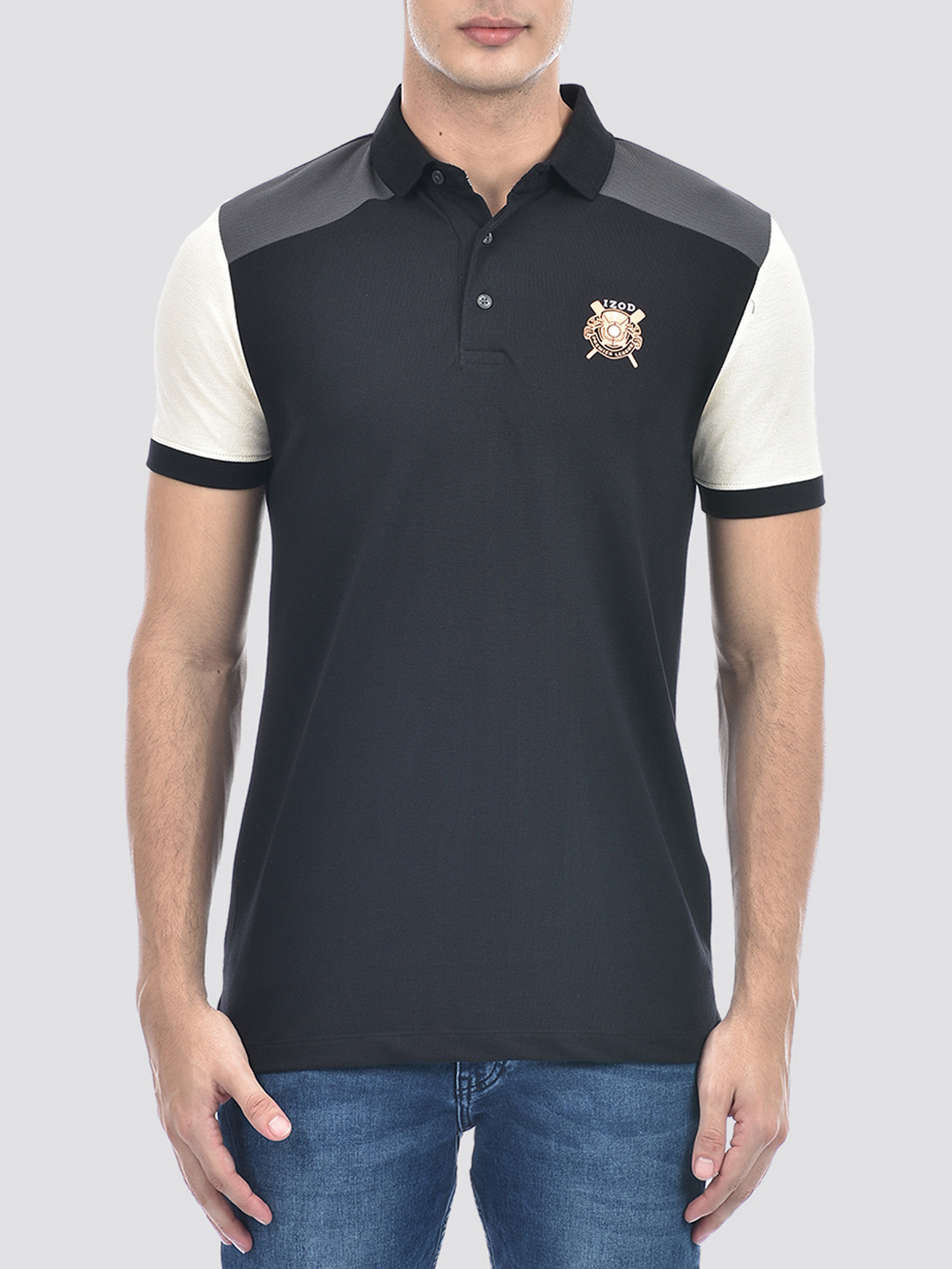 Izod Men's Color Block Black Round Neck T-Shirt