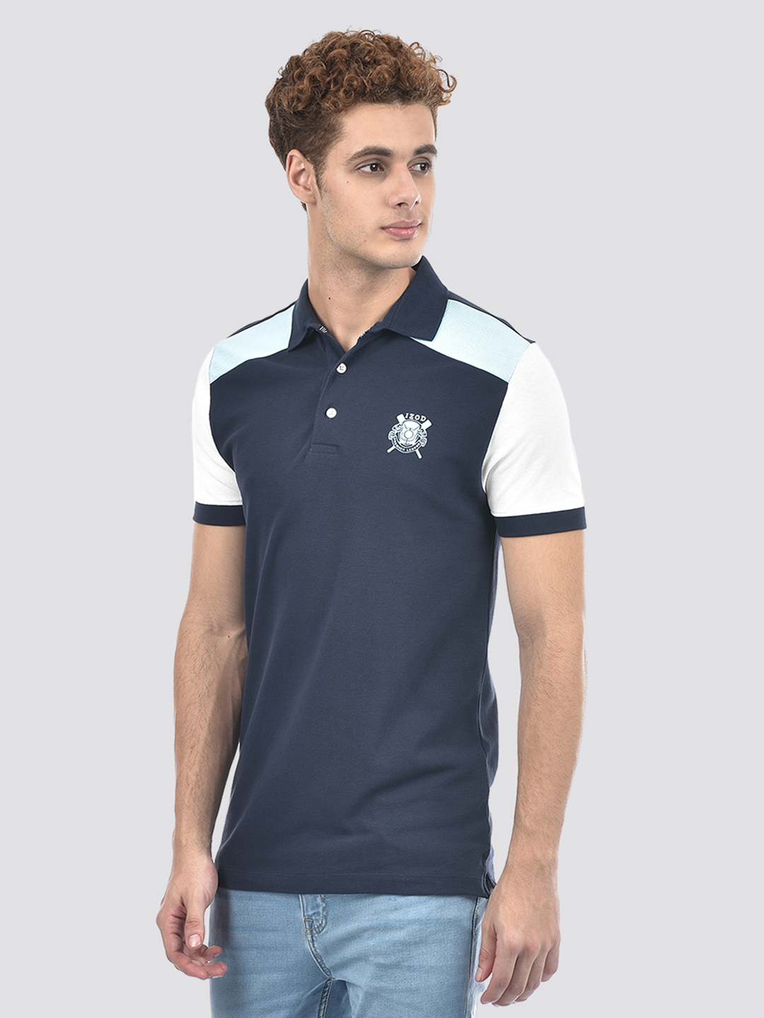 Izod Men's Color Block Navy Round Neck T-Shirt