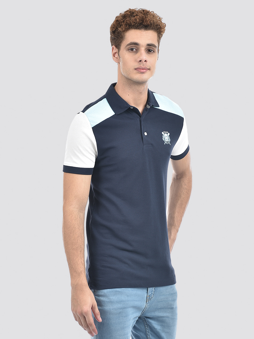 Izod Men's Color Block Navy Round Neck T-Shirt