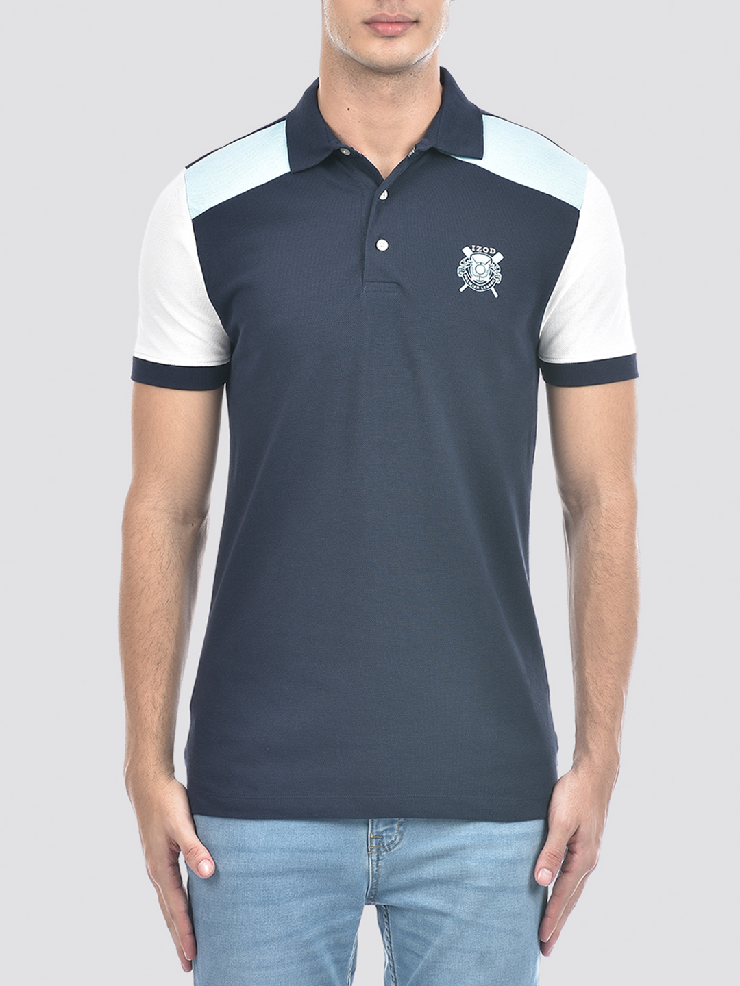 Izod Men's Color Block Navy Round Neck T-Shirt