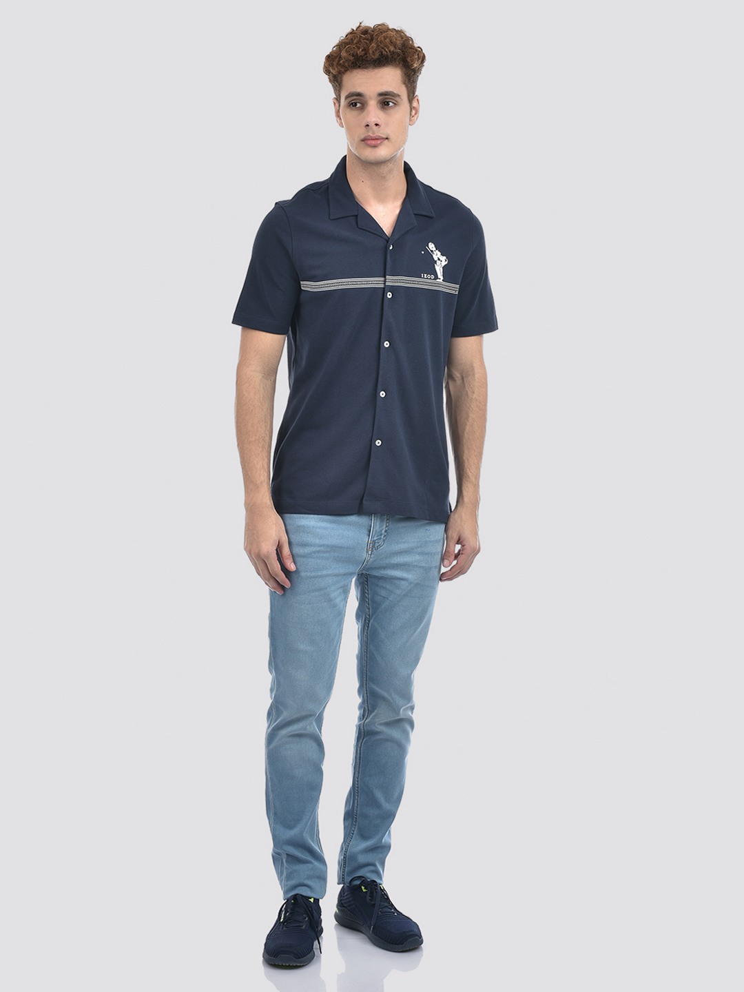 Izod Men's Half Sleeve Striped Navy Shirt