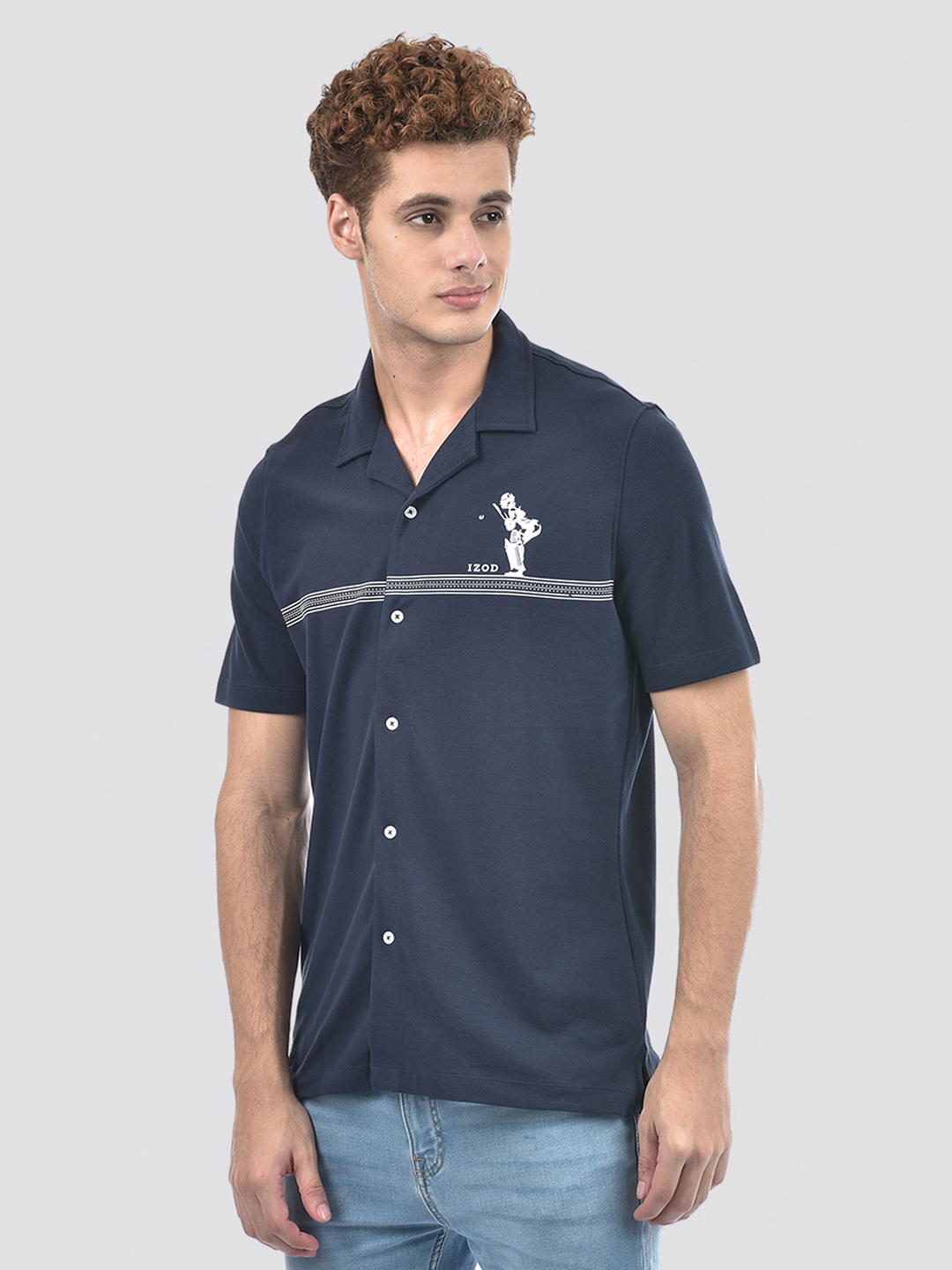 Izod Men's Half Sleeve Striped Navy Shirt