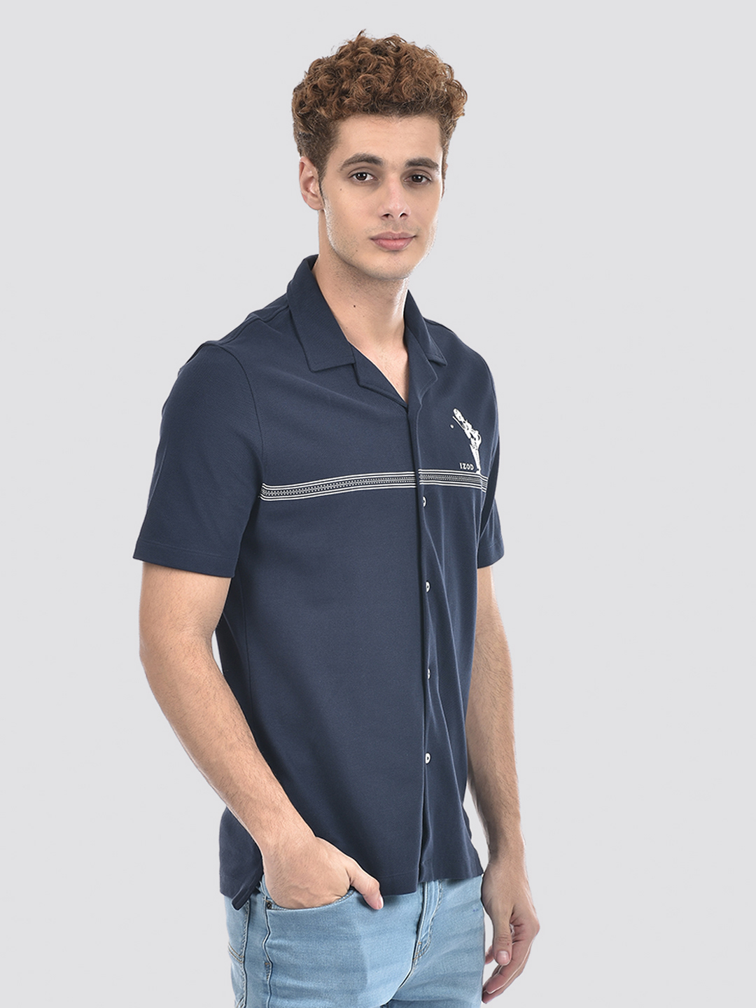 Izod Men's Half Sleeve Striped Navy Shirt