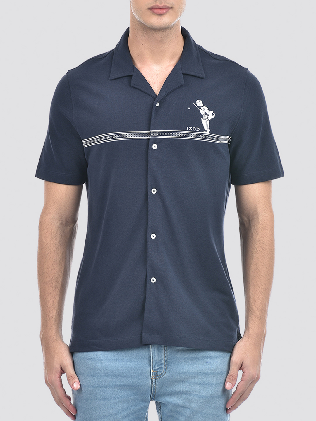 Izod Men's Half Sleeve Striped Navy Shirt