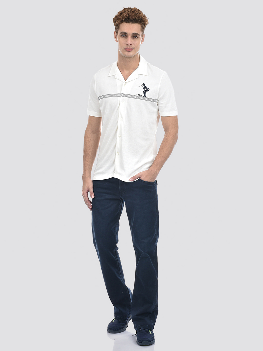 Izod Men's Half Sleeve Striped White Shirt