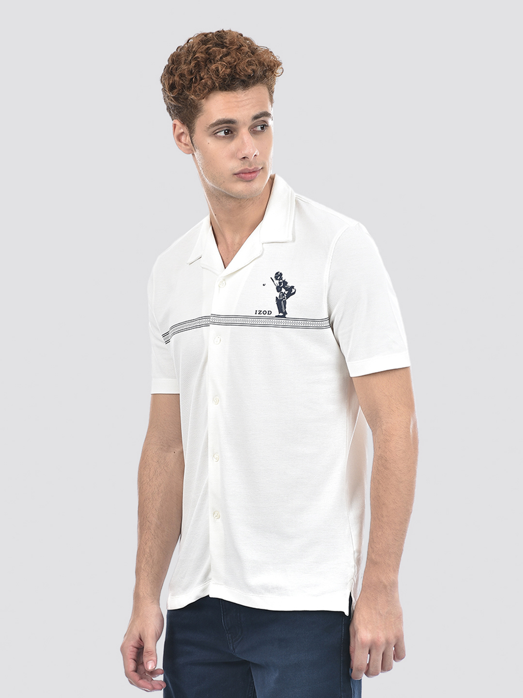 Izod Men's Half Sleeve Striped White Shirt