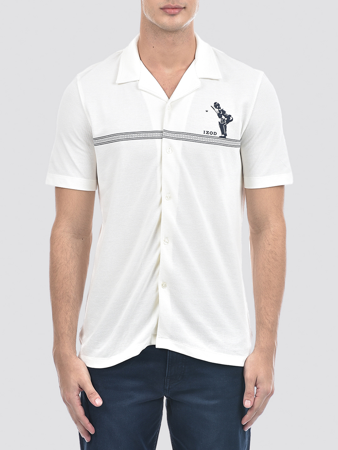 Izod Men's Half Sleeve Striped White Shirt