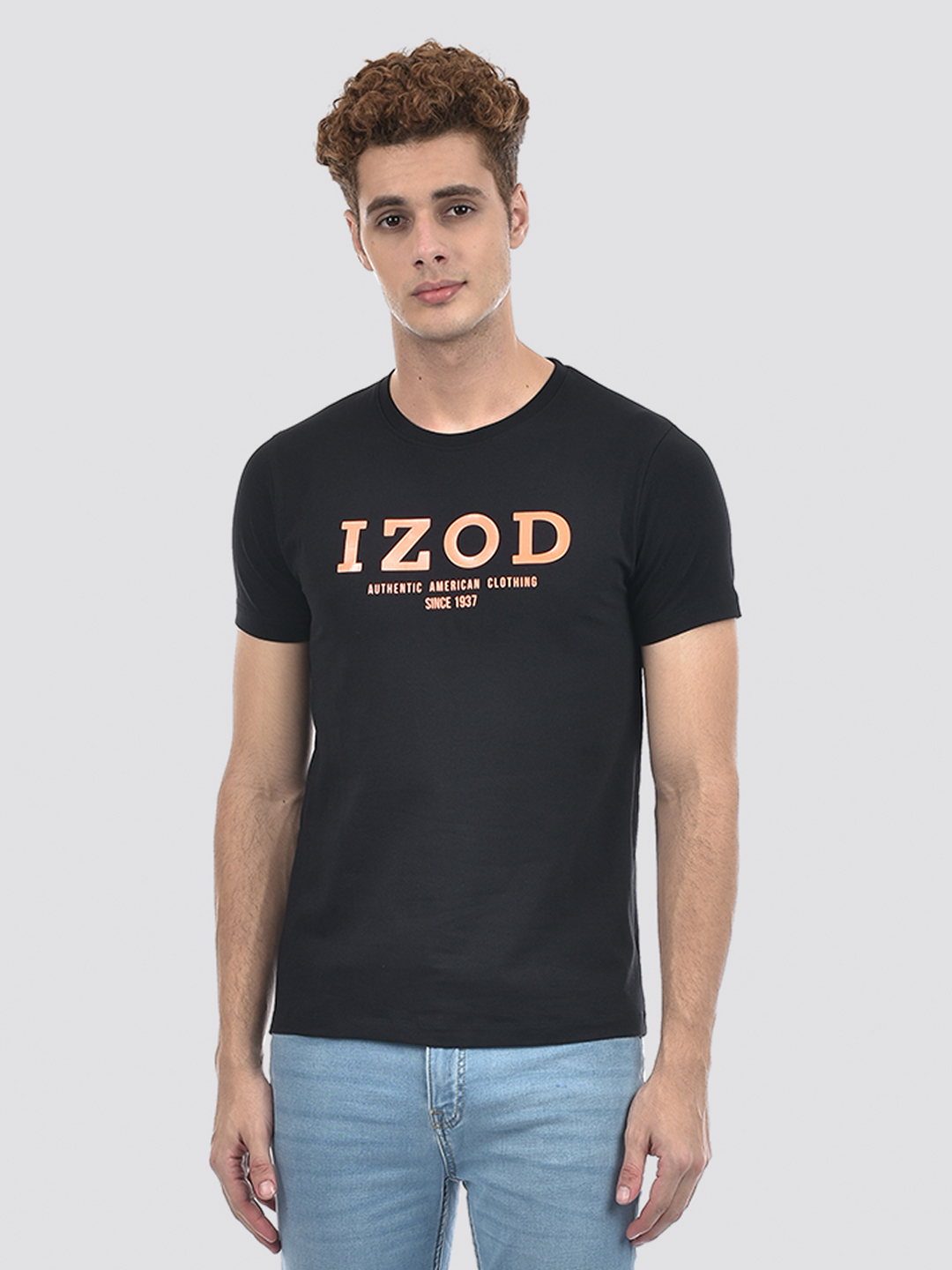 Izod Men's Applique Black Round Neck T-Shirt