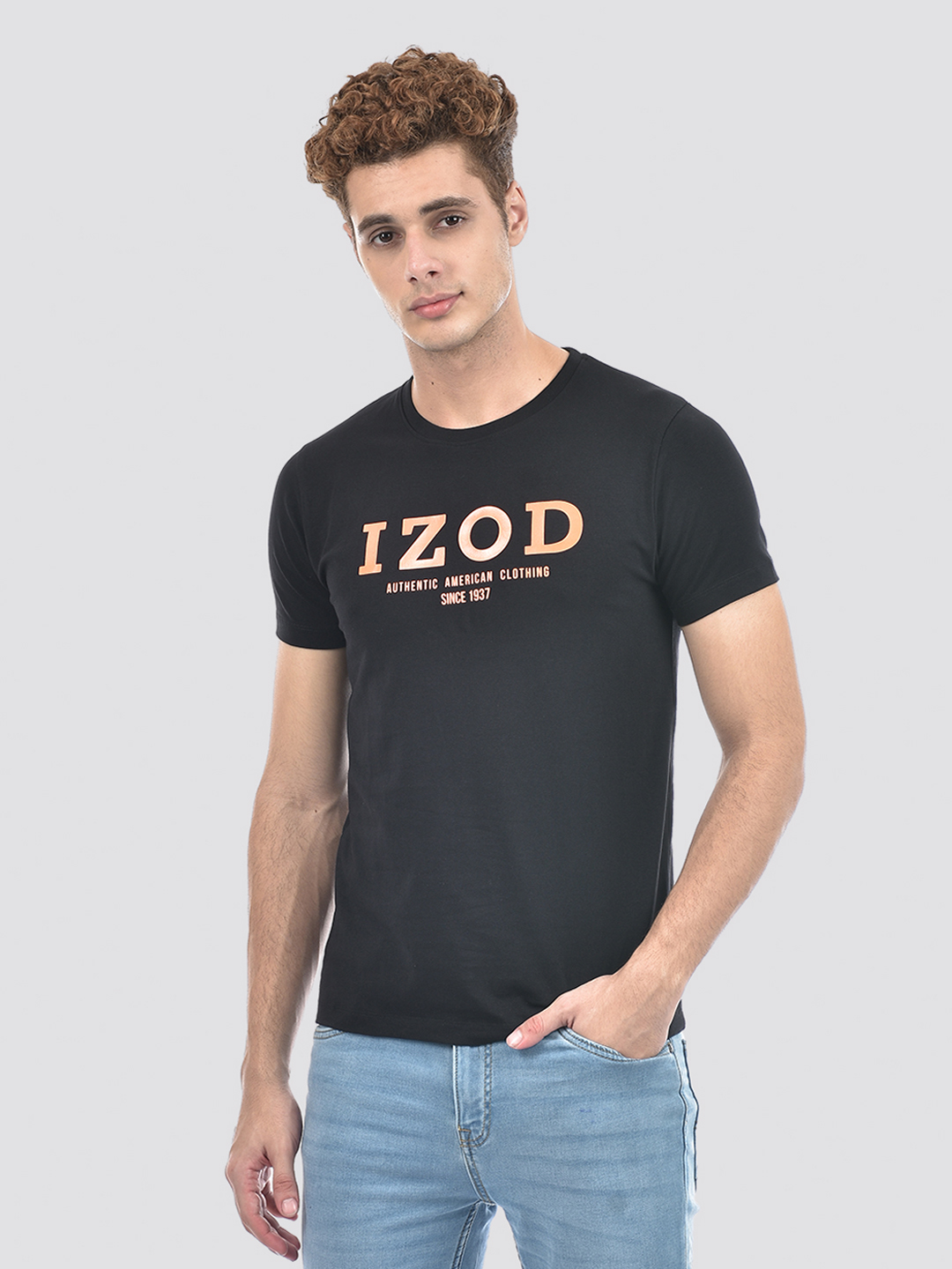 Izod Men's Applique Black Round Neck T-Shirt