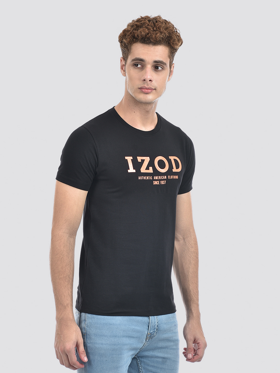Izod Men's Applique Black Round Neck T-Shirt