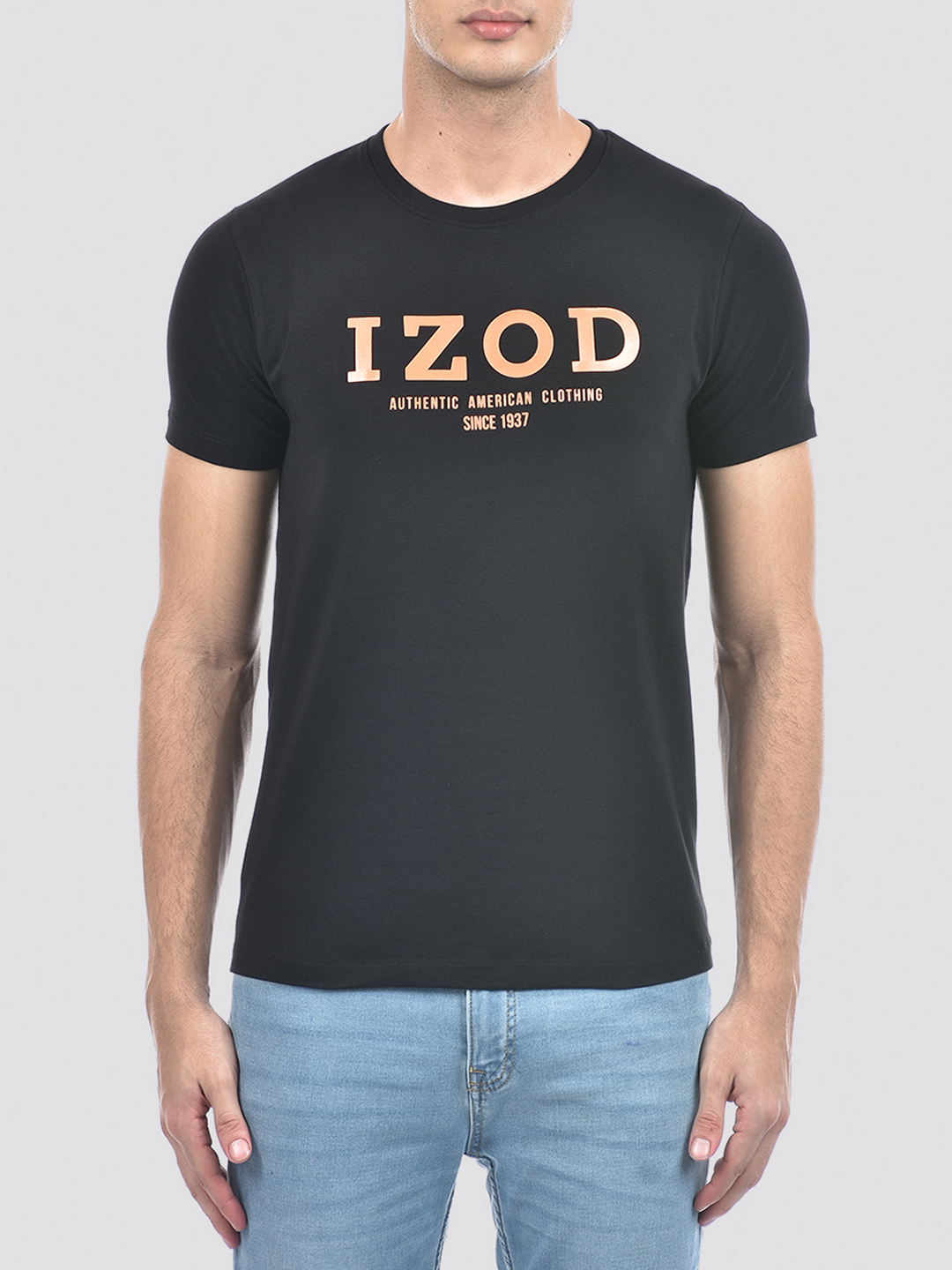 Izod Men's Applique Black Round Neck T-Shirt