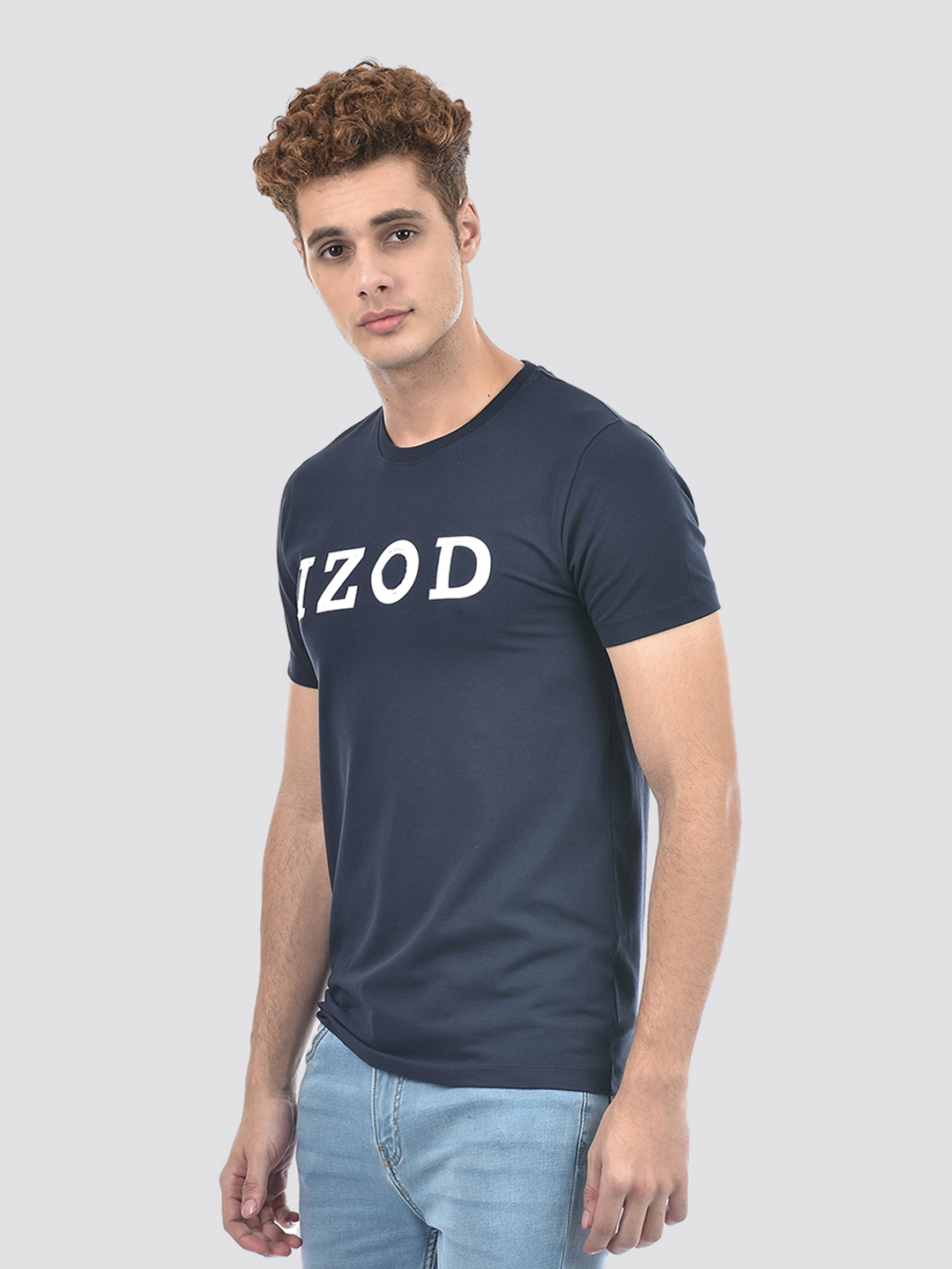 Izod Men's Applique Navy Round Neck T-Shirt