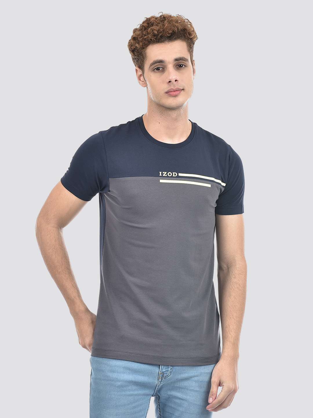 Izod Men's Color Block Navy Round Neck T-Shirt