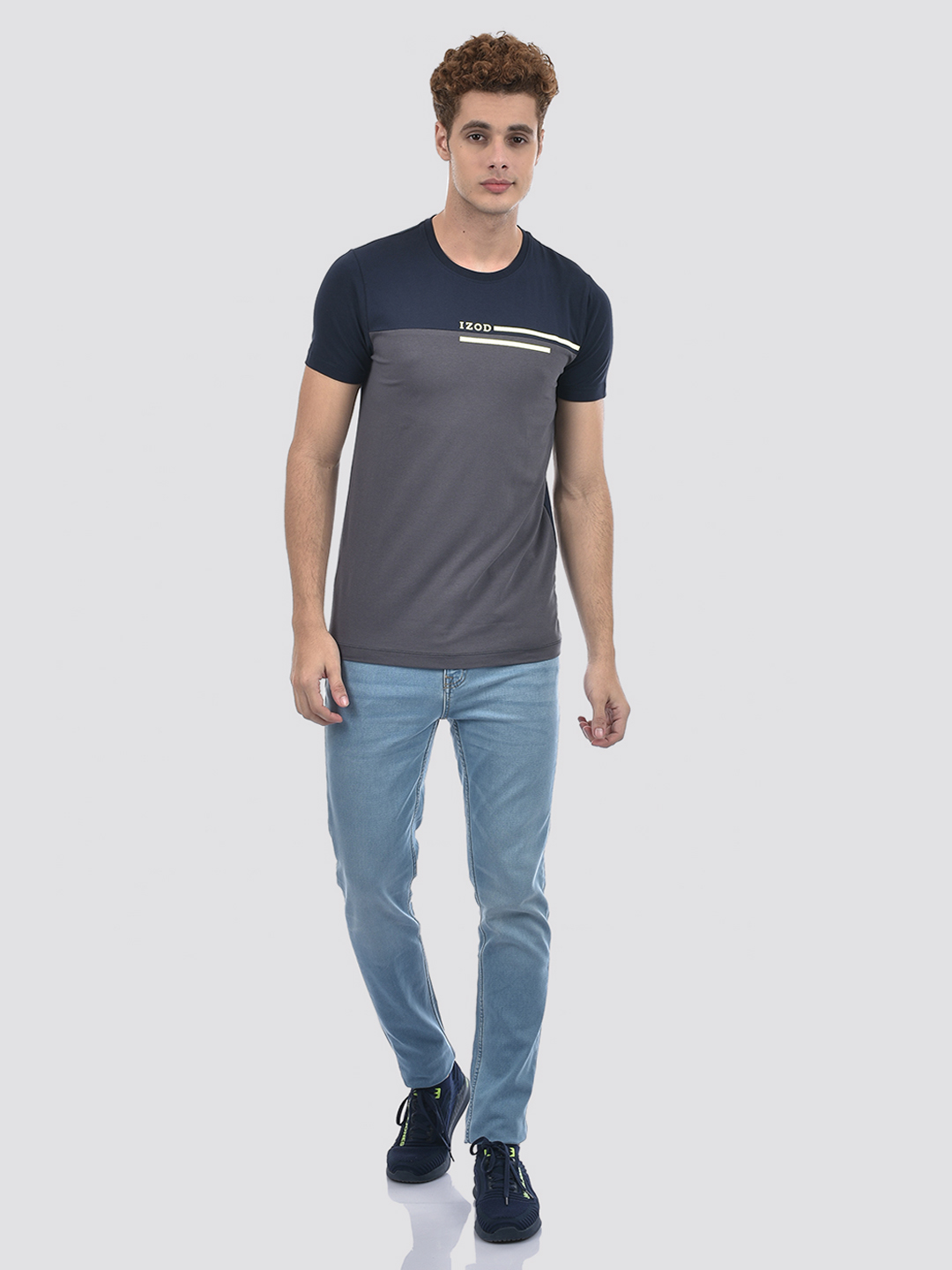 Izod Men's Color Block Navy Round Neck T-Shirt