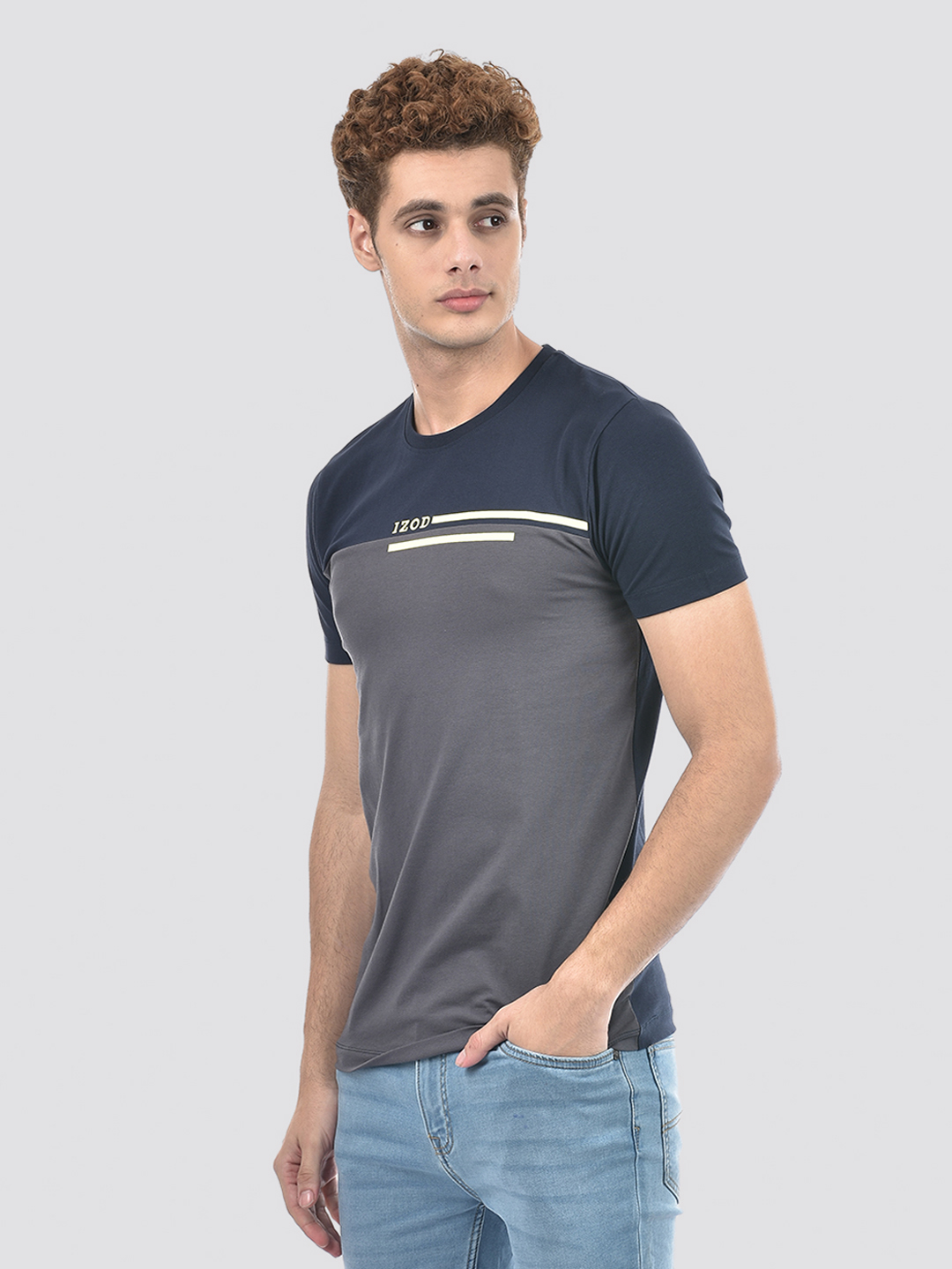 Izod Men's Color Block Navy Round Neck T-Shirt