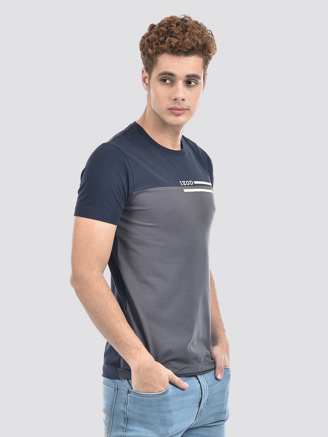 Izod Men's Color Block Navy Round Neck T-Shirt