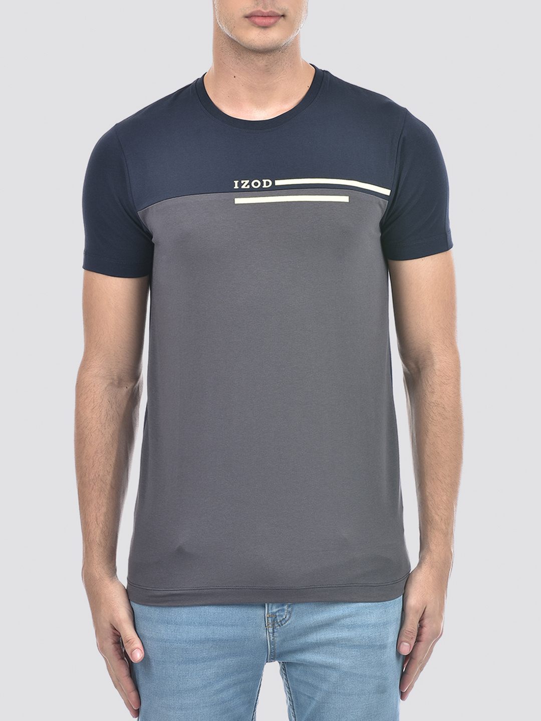 Izod Men's Color Block Navy Round Neck T-Shirt