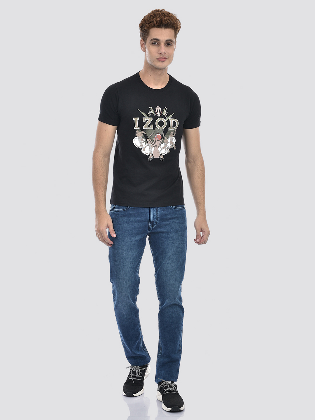 Izod Men's Printed Black Round Neck T-Shirt