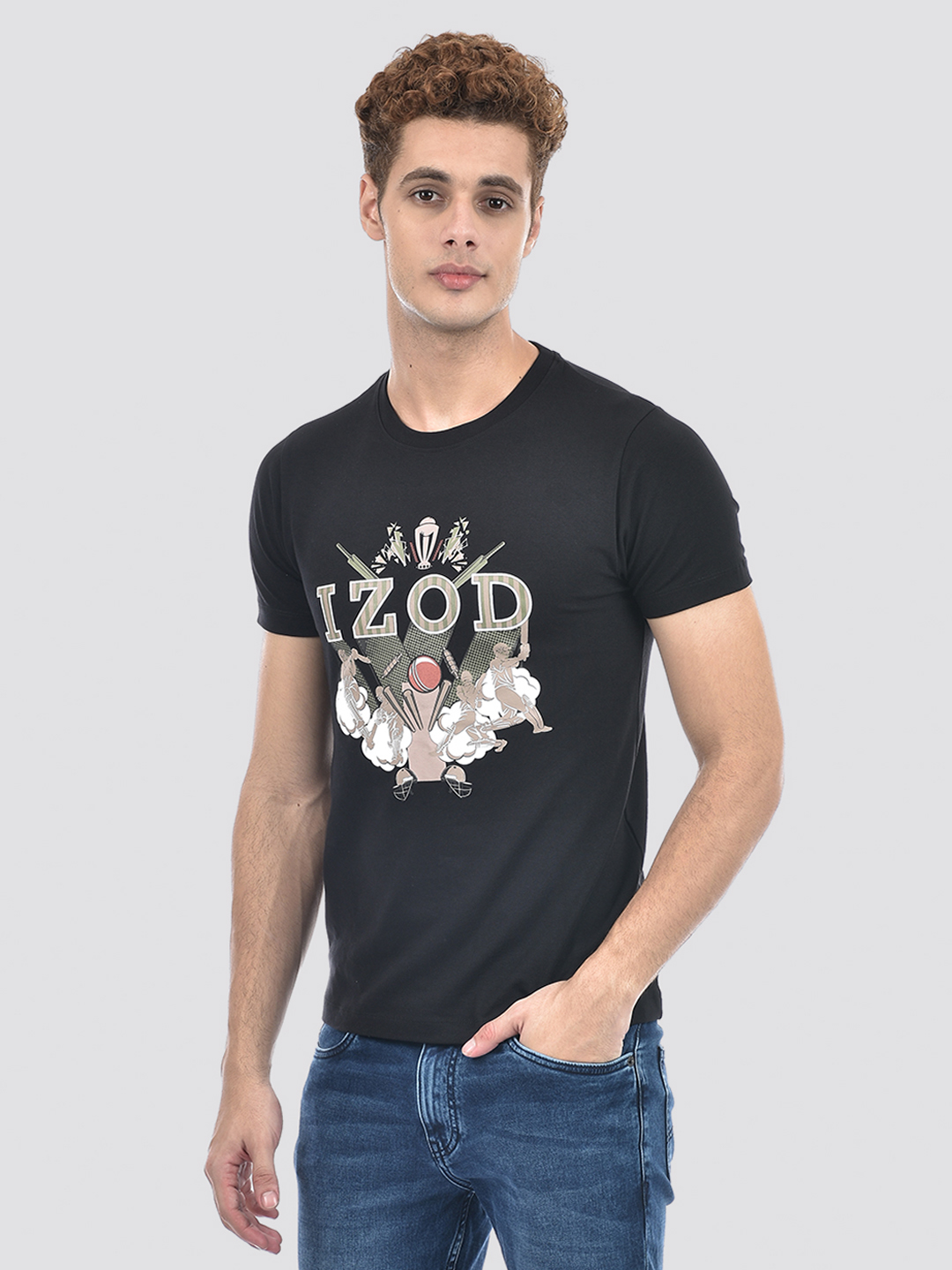 Izod Men's Printed Black Round Neck T-Shirt