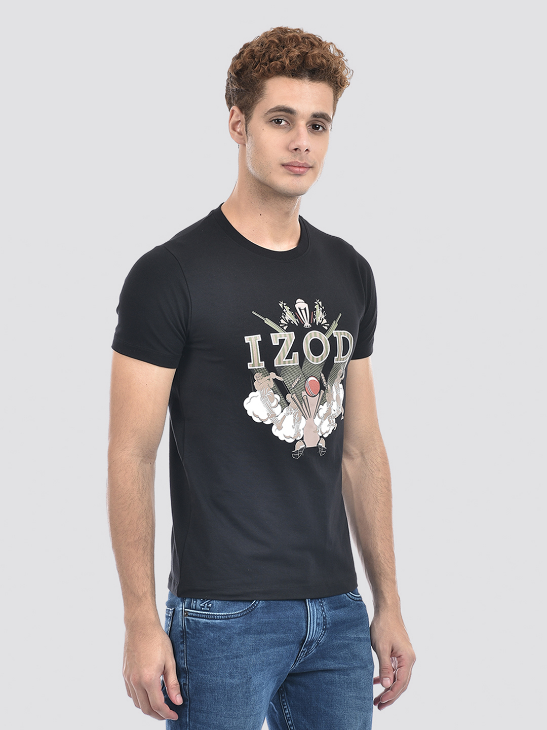 Izod Men's Printed Black Round Neck T-Shirt