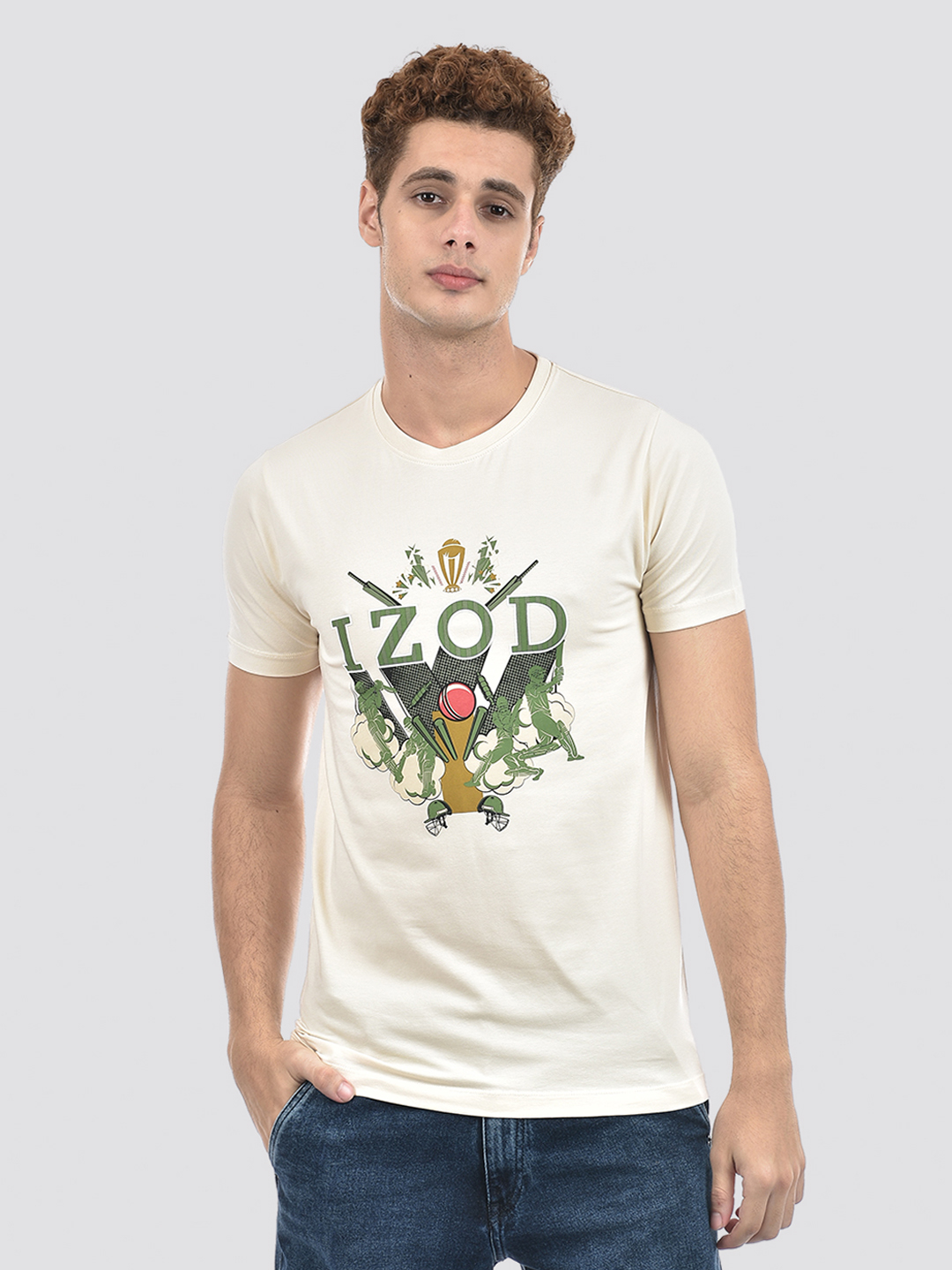 Izod Men's Printed Beige Round Neck T-Shirt