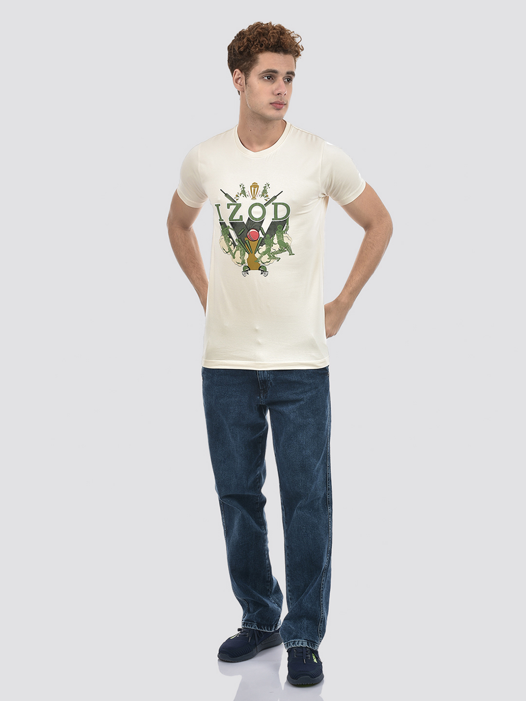 Izod Men's Printed Beige Round Neck T-Shirt