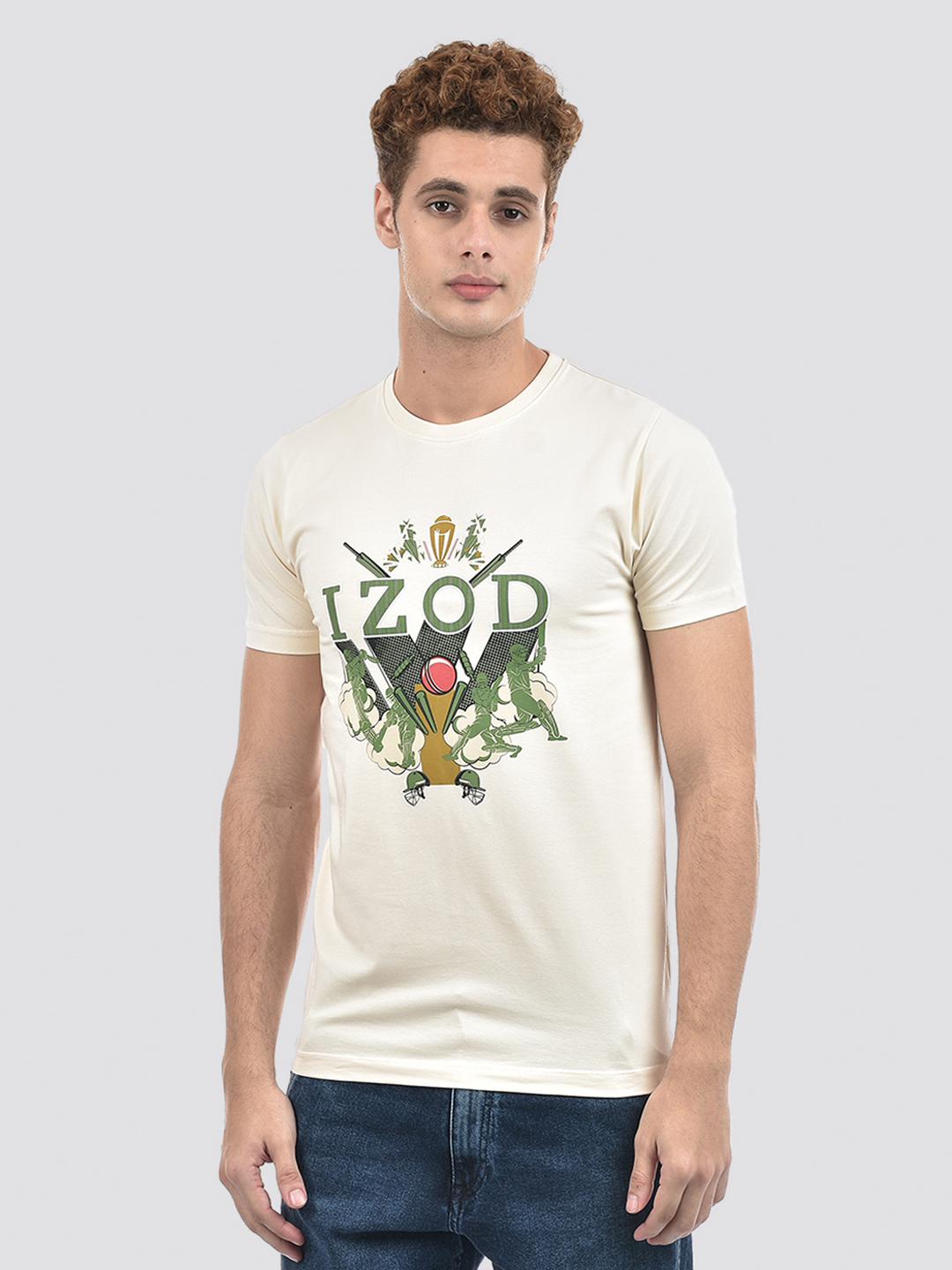 Izod Men's Printed Beige Round Neck T-Shirt