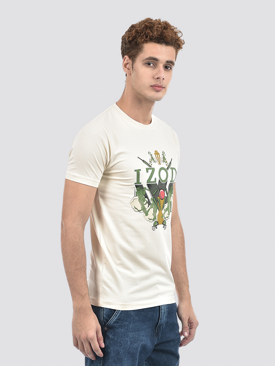 Izod Men's Printed Beige Round Neck T-Shirt